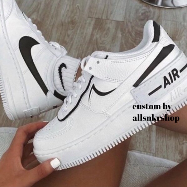 nike air force shadow black and white