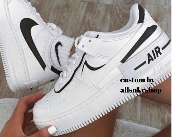 Custom Nike Air Force Shadow Black / White - Etsy