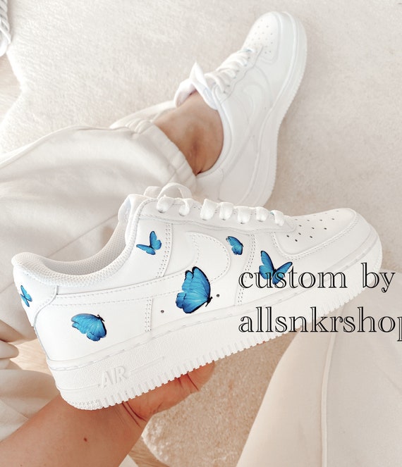 Custom Nike Air Force 1 Blue ButterFLY - Custom Nike Air Force 1 Shoes