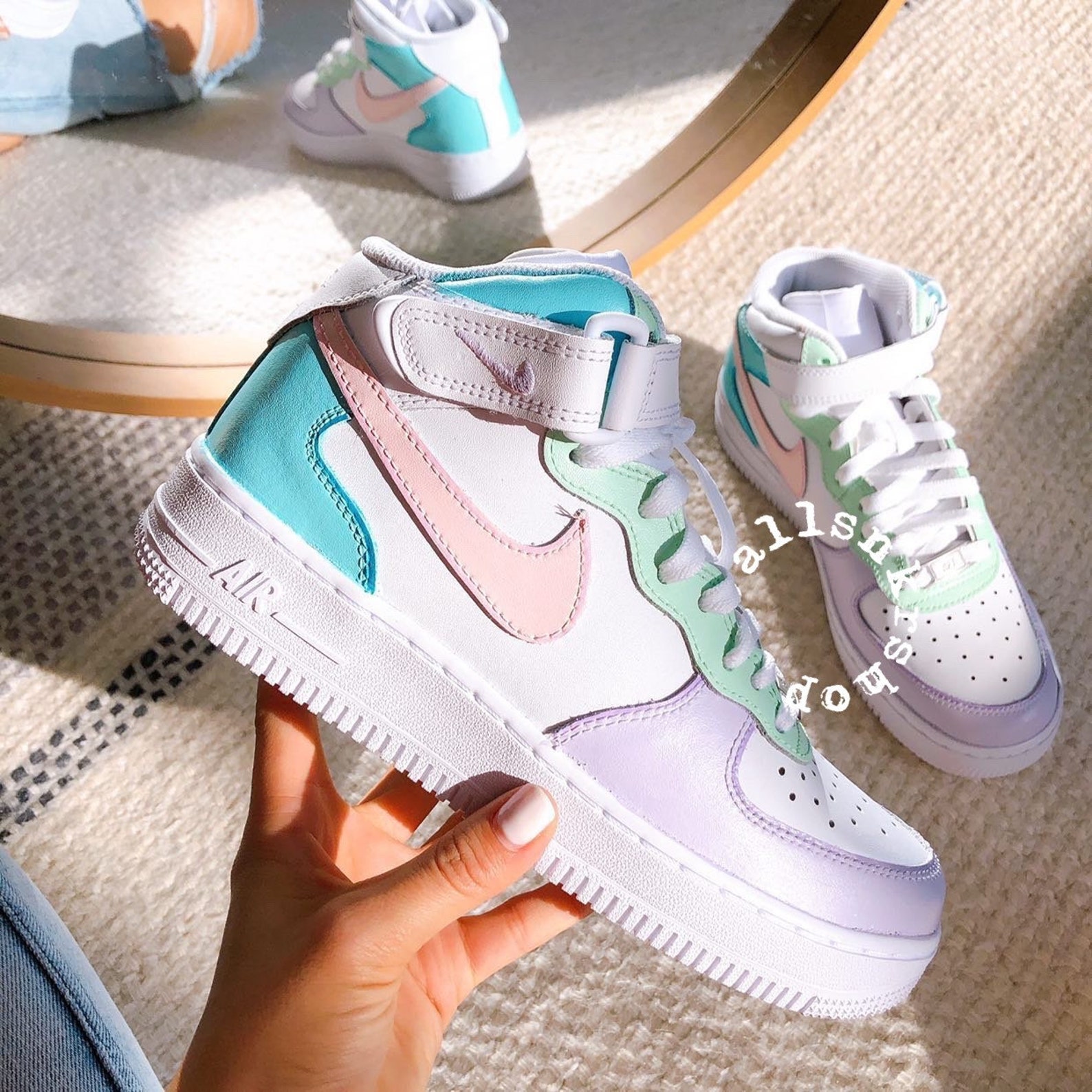 Nike Air Force 1 Mid Custom Pastel - Etsy UK