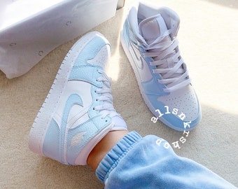 Custom Nike Air Jordan 1 Mid Light Grey Baby Pink - Etsy