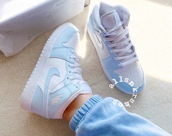 Custom Nike Air Jordan 1 Mid Light Grey Baby Pink - Etsy