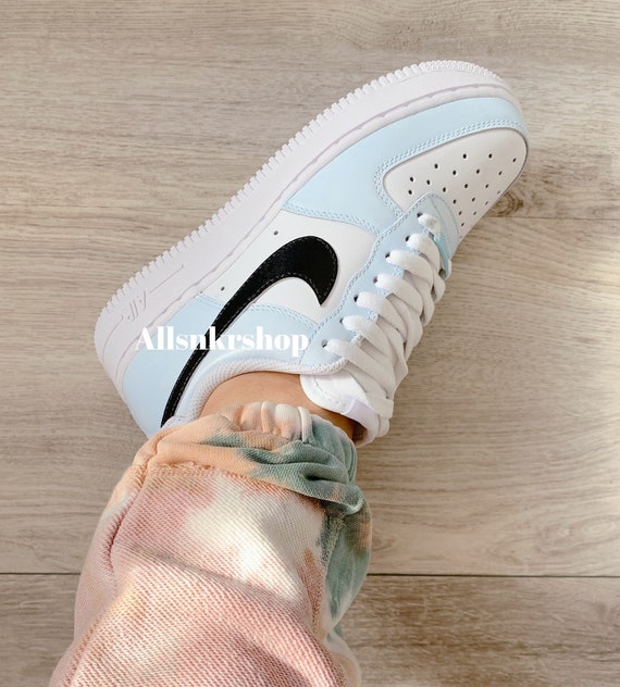 Nike Custom Air Force 1 Low Sneakers Baby Blue Light Blue