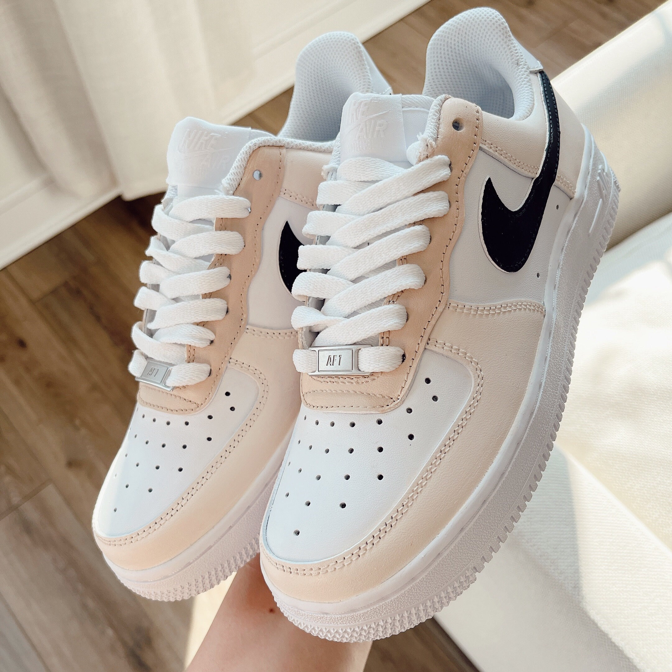 Brown Neutral - Custom Kids Nike Air Force 1 - Beige Khaki Sneakers