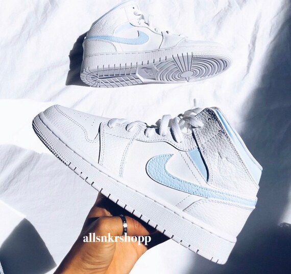 Nike Air Jordan 1 Mid Custom Blue - Etsy