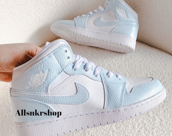 Custom Nike Air Force 1 Mid Baby Blue Light Blue Black - Etsy