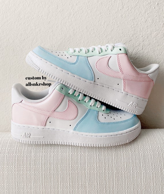 Custom Nike Air Force 1 Low Sneakers Baby Pink Baby Blue 