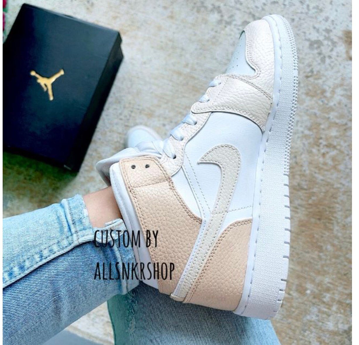 NIKE AIR JORDAN 1 Mid Custom Cream Biege - Etsy