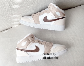 Nike Air Jordan 1 Mid Custom Coffee Brown | Etsy