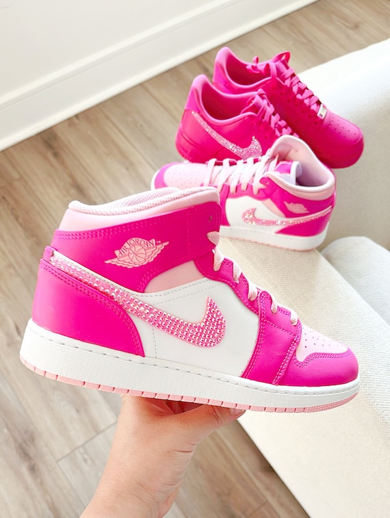 Nike Jordan 1 Mid Hot Pink Jordans With Crystals Women Air Jordan
