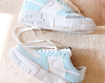 Custom Nike Air Force 1 AF1 Pixel Baby Blue / Light Blue | Etsy