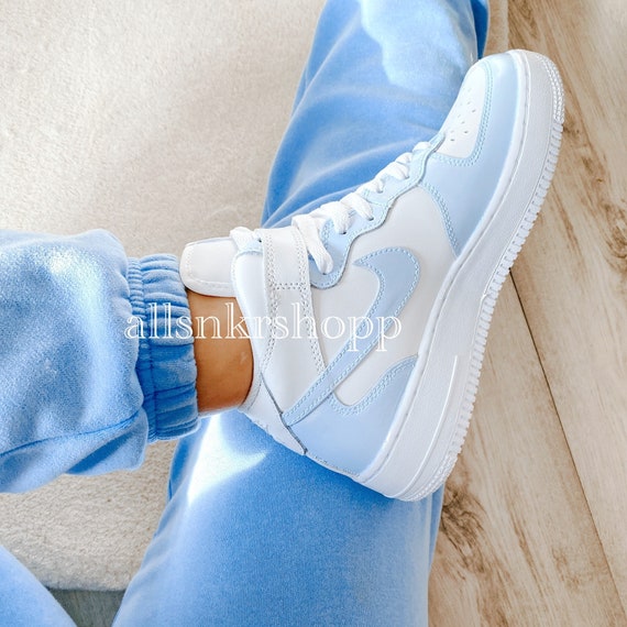 Nike Air Force 1 Mid Blue Custom Sneaker - Etsy