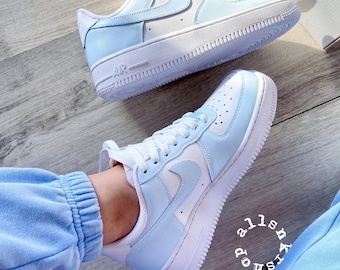 grey and blue air force ones