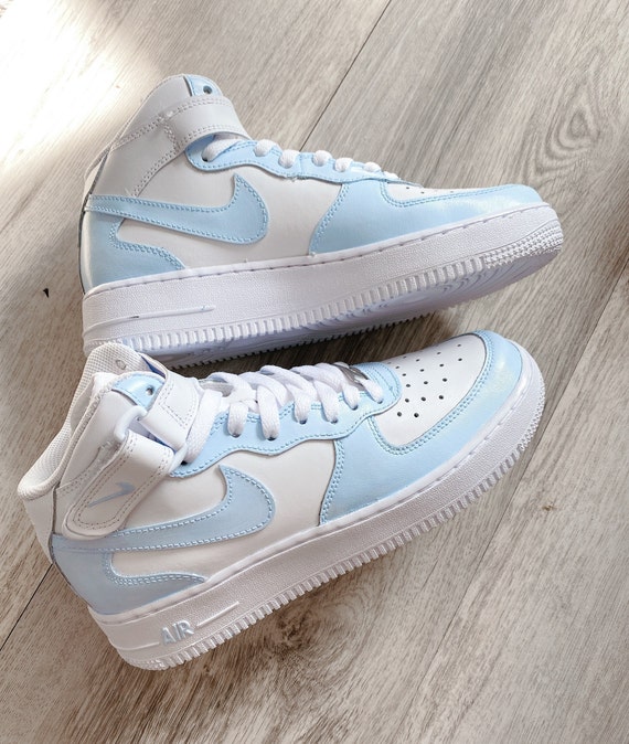 Custom Nike Air Force 1 Mid Baby Blue , Women Custom Sneaker , Custom Air Force 1, Custom nike.