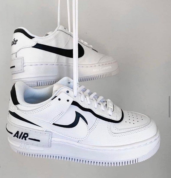 Custom Nike Air Force Shadow Black / White - Etsy