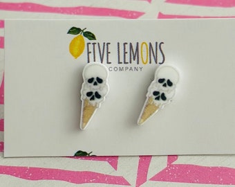 Summerween Ice cream “Ice Scream” Cone  13mm Stud Earring * Cute Earrings  * Spooky Stud Earrings