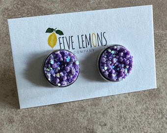 Chunky Purple Druzy 12mm earring