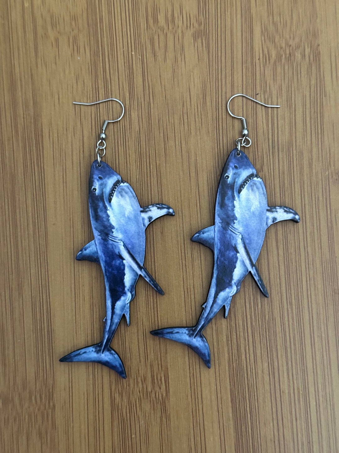 Wood Shark Dangle Earring - Etsy