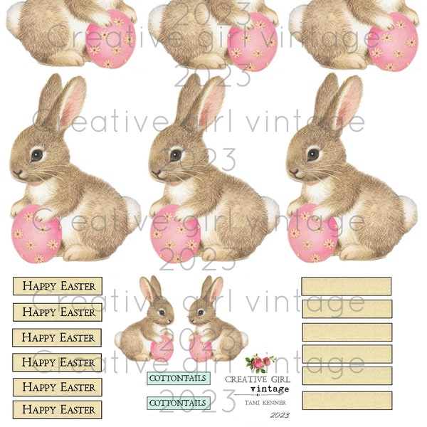 Cottontail Bunnies Paper Crafting Sheet Printed on Cardstock and mailed to you Easter Crafting ~Candy cups~ ornaments Video Idea Tutorial