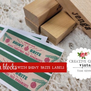 Shiny Brite Ornament DIY Kit: Jenga Blocks & Vintage Labels