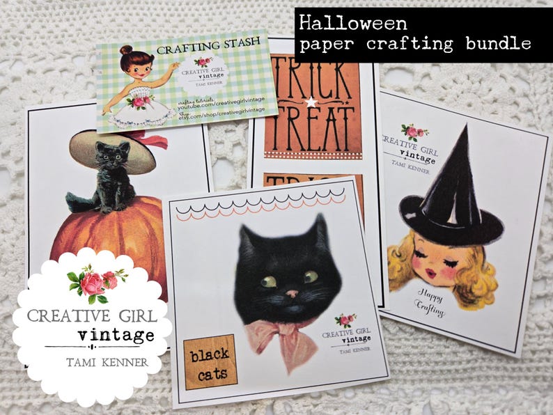 Halloween Paper Crafting Bundle: Witch, Black Cat, Trick or Treat - Etsy
