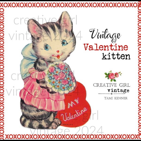 Vintage Valentine Kitten paper crafting bundle printed images for crafting Video tutorial from my YouTube channel