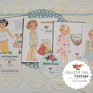 PAPER DOLL Pack for crafting Vintage inspired paper dolls for ornaments and journal tags papercraft collage Watch my video for inspiration