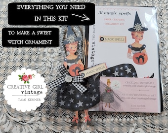 31 Magic Spells WITCH ORNAMENT Paper Crafting KIT Vintage Halloween Style Crafting Project Video tutorial on my channel