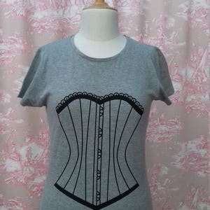 Grey fitted corset design front and back t-shirt with short sleeves designed by Dany Signerin