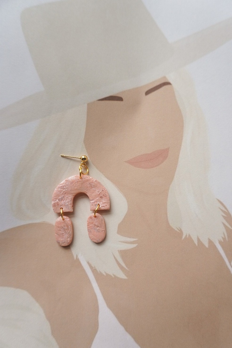 Handmade Gift For Women Elegant and Unique Earrings Polymer Clay Drop Earrings With Golden Stainless Steel Posts