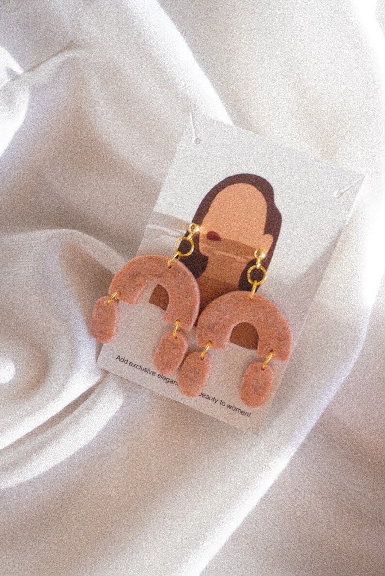 Handmade Gift For Women Elegant and Unique Earrings Polymer Clay Drop Earrings With Golden Stainless Steel Posts