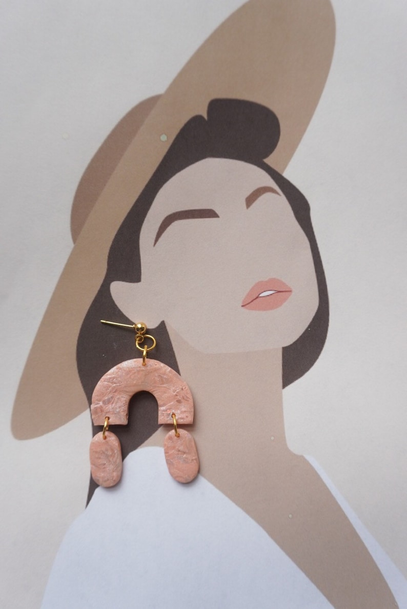 Handmade Gift For Women Elegant and Unique Earrings Polymer Clay Drop Earrings With Golden Stainless Steel Posts
