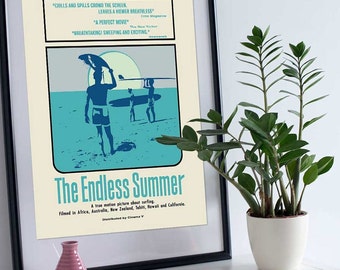 The Endless Summer movie poster art print, 1966 surfing movie reproduction, vintage blue