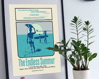 The Endless Summer movie poster art print, 1966 surfing movie reproduction, vintage blue (18in x 24in)