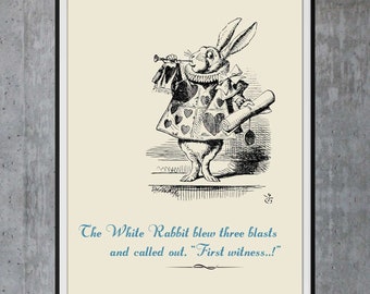 不思議の国のアリス トランペットを吹く白ウサギ ポスター ビンテージ
