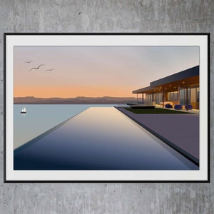 California Modernism art print, Mid Century Modern architecture art poster, digitally hand-drawn