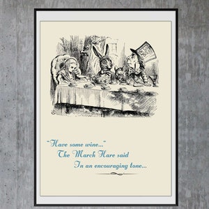 Alice’s Adventures In Wonderland - art print poster, Mad Hatter&#39;s Tea Party art print, John Tenniel artwork, Lewis Carroll Alice quote
