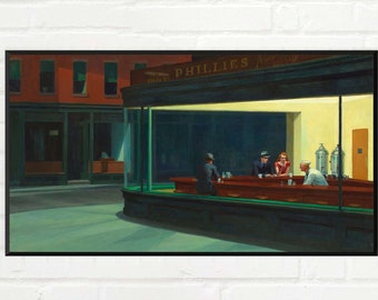 Edward Hopper Nighthawks print, 1942, Mid Century Modern, Modernist, American Urban art, American Realism, painting reproduction