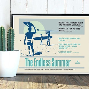 The Endless Summer movie poster art print, 1966 surfing movie reproduction, vintage blue (24in x 18in)
