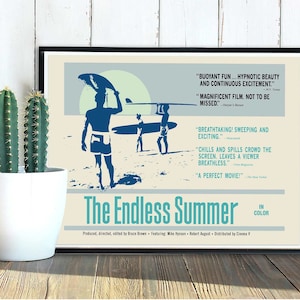 Póster artístico de la película The Endless Summer, reproducción de una película de surf de 1966, azul vintage (24 x 18 pulgadas)