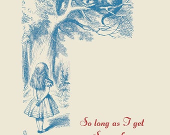 Alice’s Adventures In Wonderland art print poster, Alice Cheshire Cat art  print, John Tenniel artwork, Lewis Carroll Alice quote
