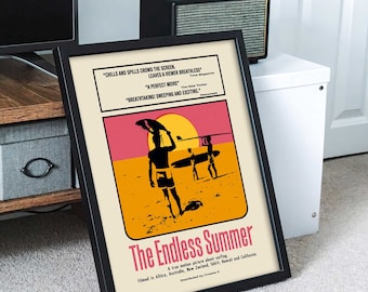 The Endless Summer movie poster art print, 1966 surfing movie reproduction, pink, orange