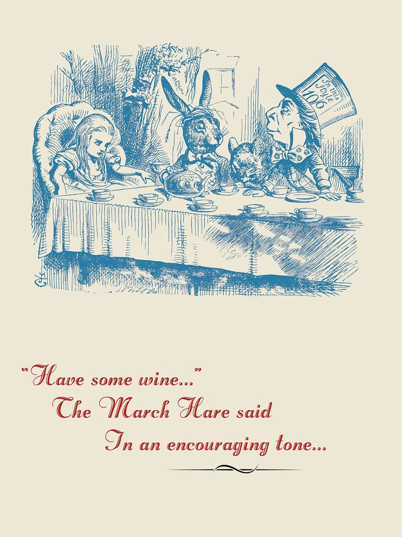 Hatter Text Alice’s Adventures in Wonderland - Art Print Poster, Mad Hatter's Tea ...