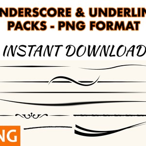 Dekorative Unterstriche Clipart, Unterstrich, ausgefallene Linien, Instant Download Pack, PNG Dateien, digitaler Download, digitale Kunst