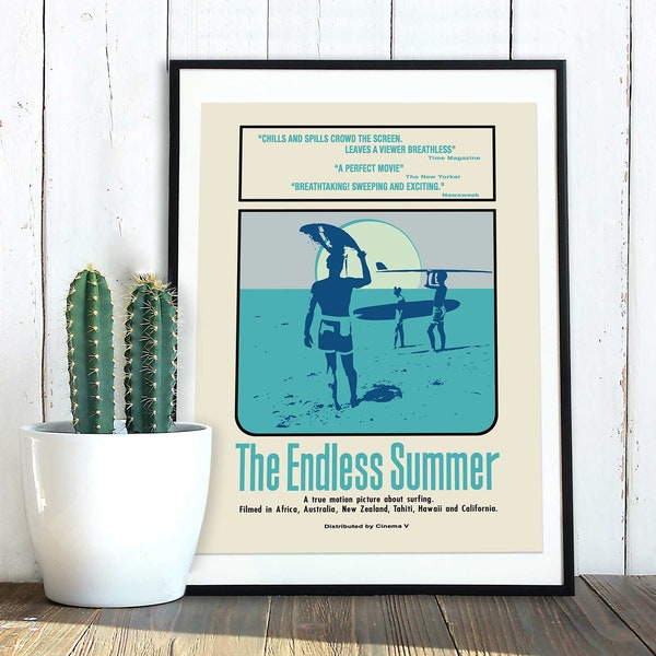 Endless Summer Film Poster Kunstdruck, 1966 Surfing Film Reproduktion, vintage blau