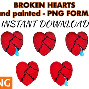Broken heart, heart with tear clipart, instant download PNG files, red broken hearts and tears, digital download, digital art