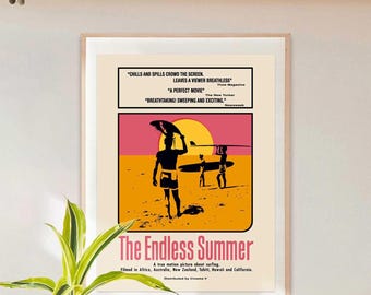 Stampa artistica del poster del film The Endless Summer, riproduzione del film di surf del 1966, rosa-arancio (36 x 24 pollici)