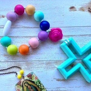 Guadalupe Icon Decade Rosary, silicone rosary beads, rainbow rosary gift, baptism gift for girl, Easter gift for goddaughter, durable rosary