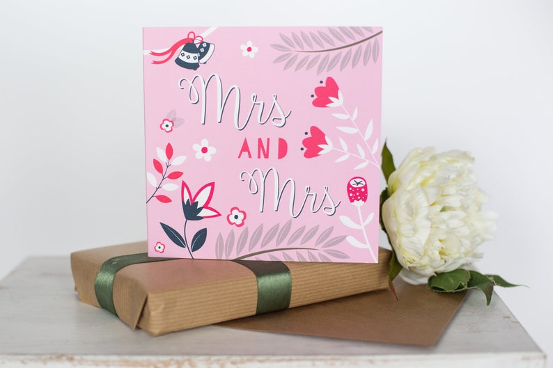 AHS26 Wedding card mrs and mrs lesbian marriage lesbian couple wedding cards bride love greeting card civil partnership wedding day