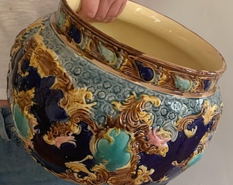 Large Antique French Majolica Cachepot Jardiniere